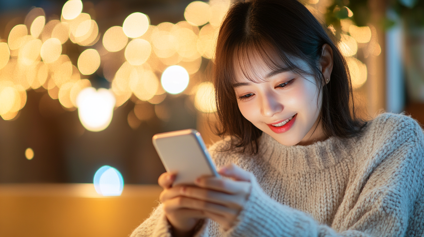 彼にLINEしている女性